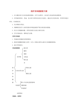 九年级化学 保护身体健康复习课教案 湘教版