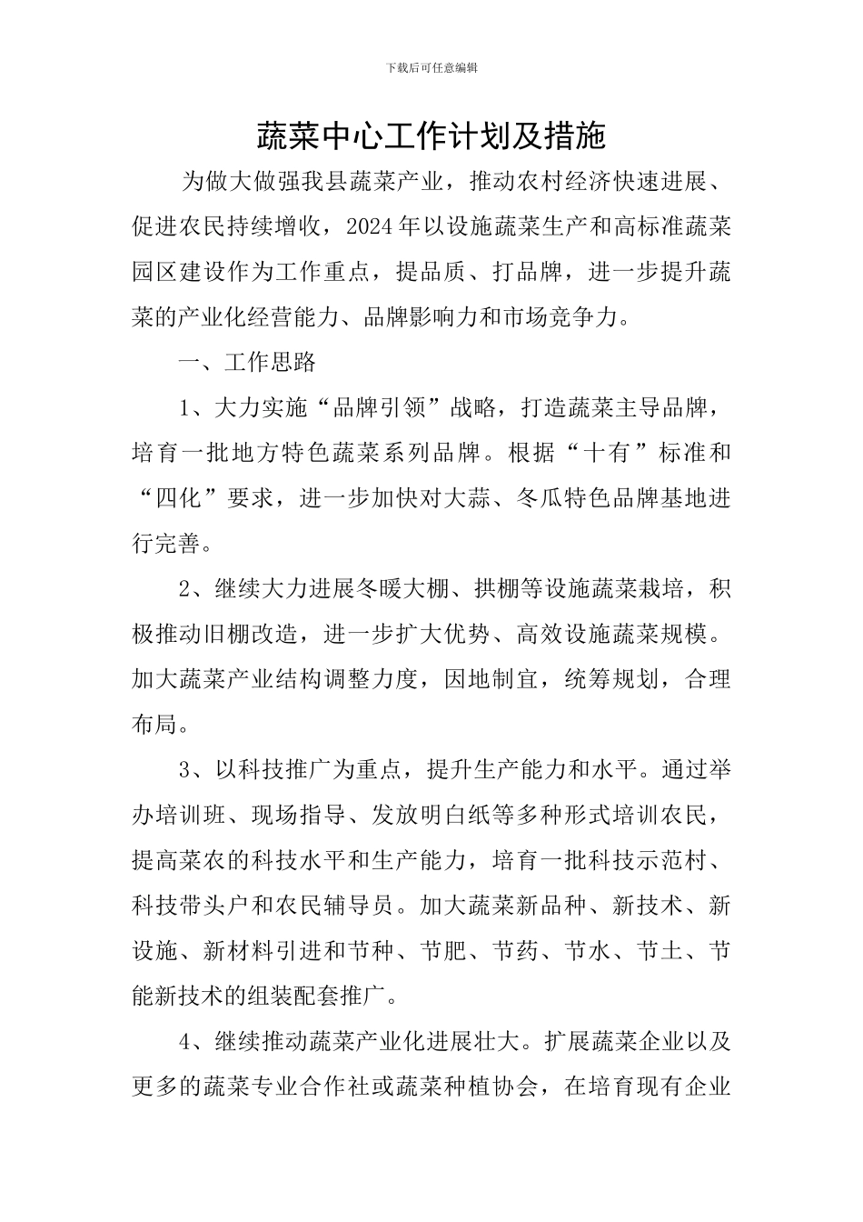 蔬菜中心工作计划及措施_第1页