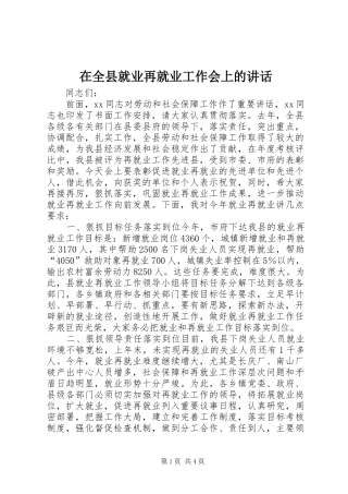 在全县就业再就业工作会上的讲话发言_1