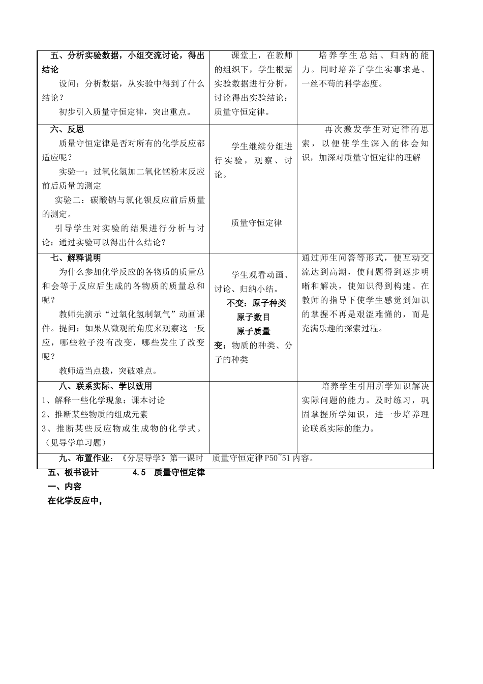 九年级化学上册 4.5《质量守恒定律》公开课教案  粤教版_第2页