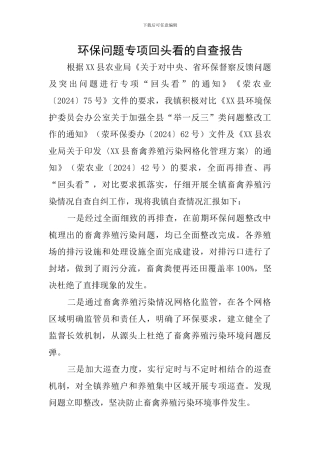 环保问题专项回头看的自查报告