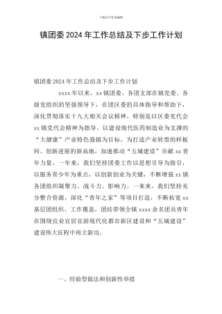 镇团委2024年工作总结及下步工作计划