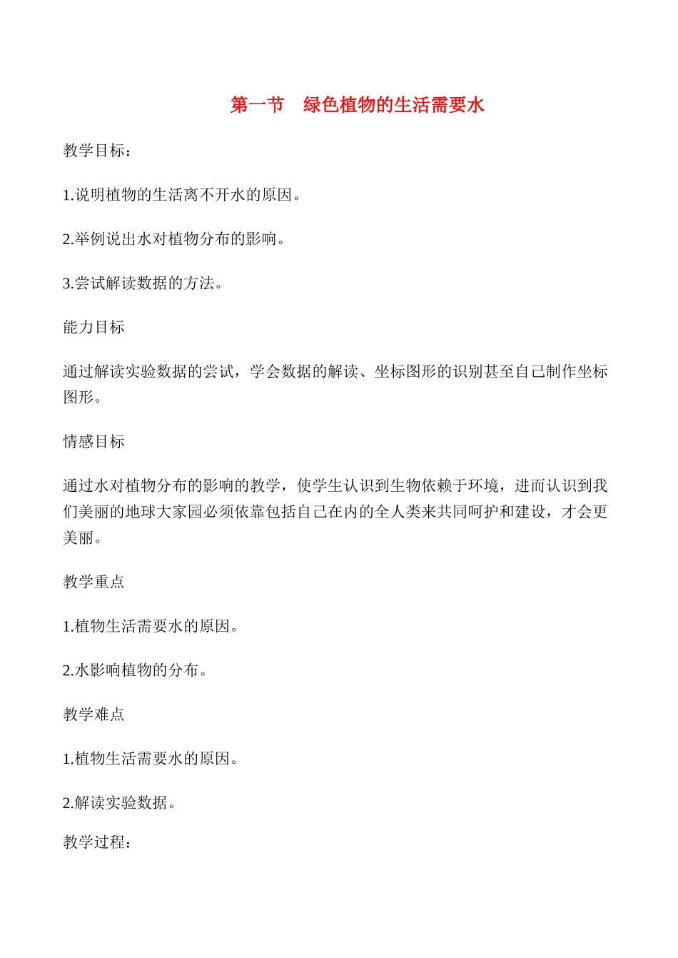 七年级生物 绿色植物的生活需要水新人教版_第1页