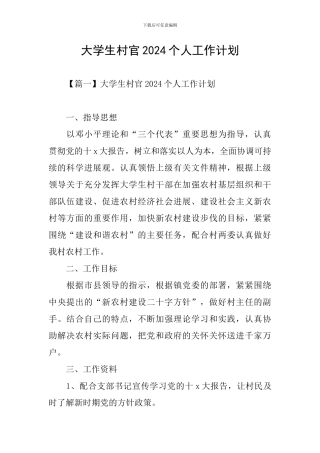 大学生村官2024个人工作计划