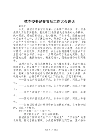 镇党委书记春节后工作大会讲话发言