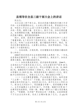 县领导在全县三级干部大会上的讲话发言