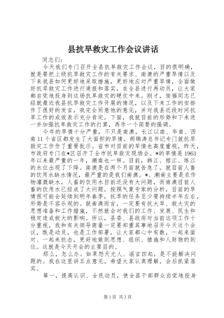 县抗旱救灾工作会议讲话发言