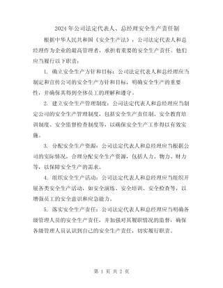 2024年公司法定代表人、总经理安全生产责任制