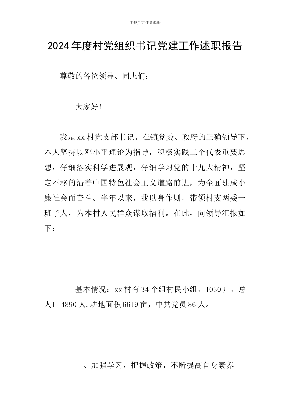 2024年度村党组织书记党建工作述职报告_第1页