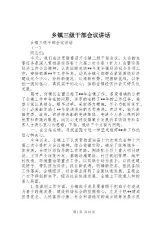 乡镇三级干部会议讲话发言