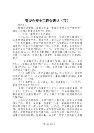 安委会安全工作会讲话发言（市）