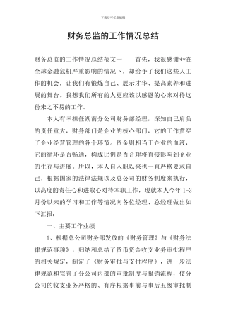 财务总监的工作情况总结