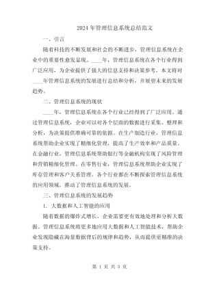 2024年管理信息系统总结范文 