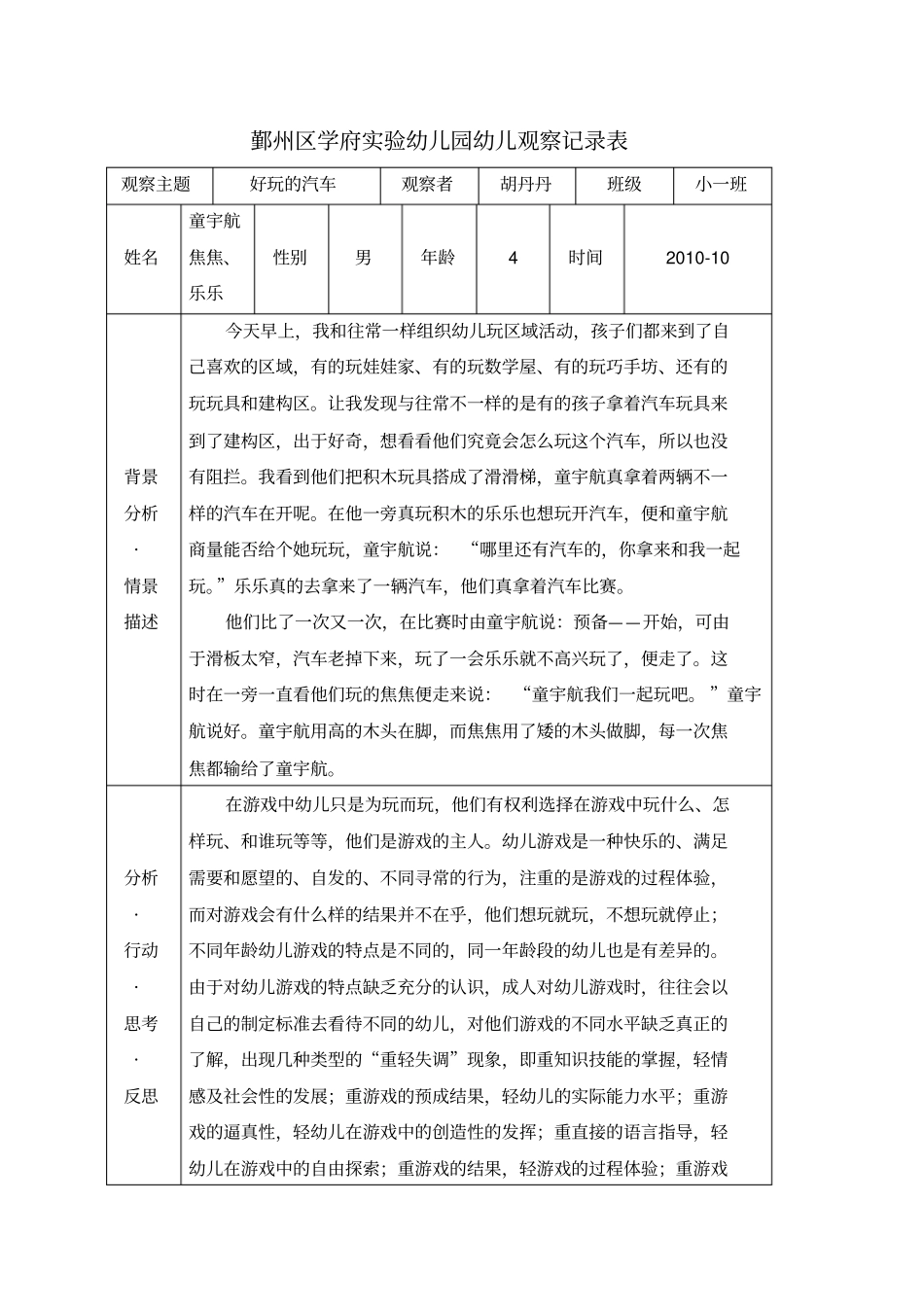 幼儿园幼儿观察记录表34972_第1页