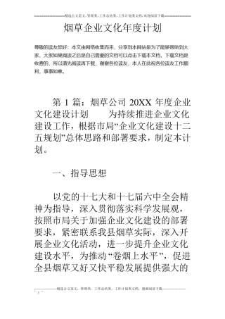 烟草企业文化年计划