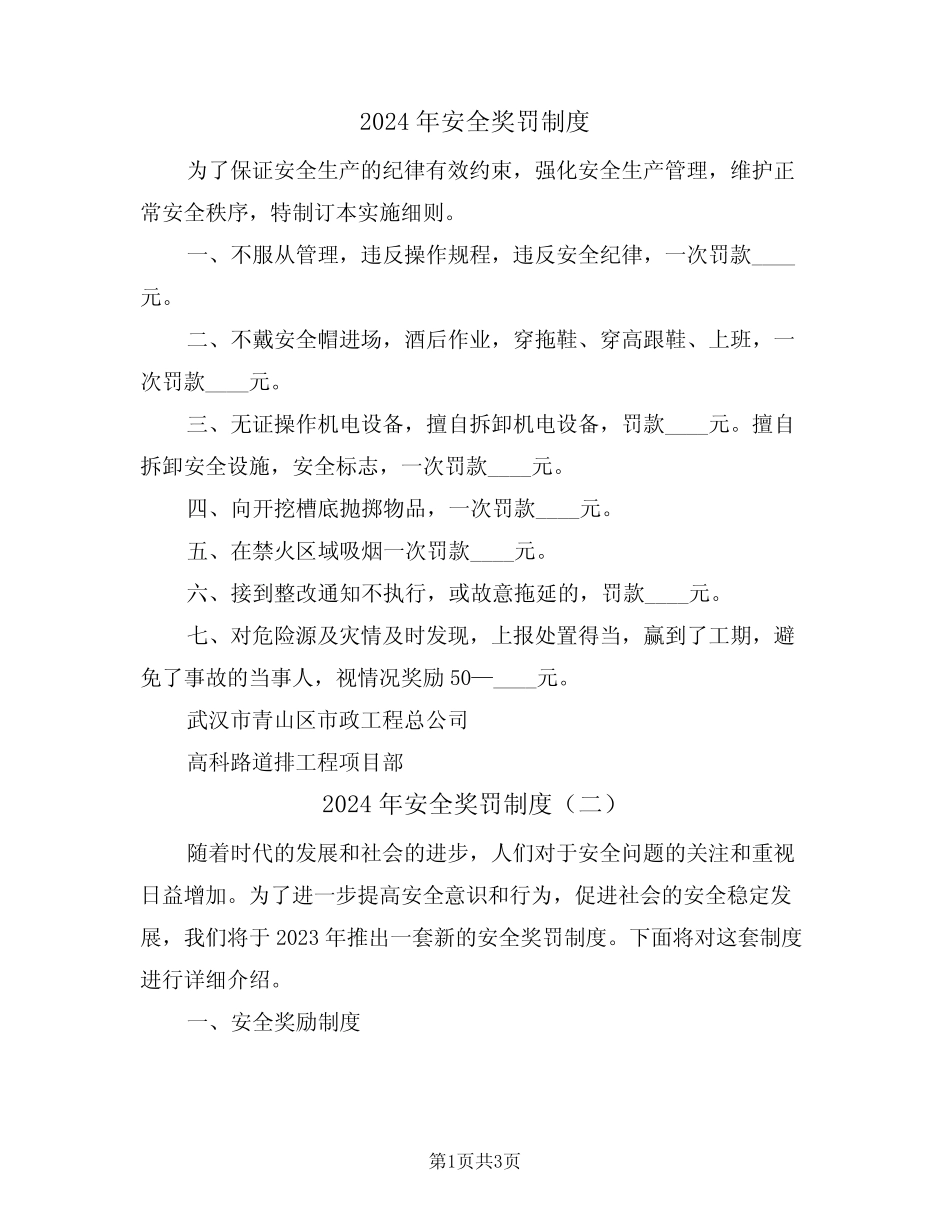 2024年安全奖罚制度(二篇) _第1页