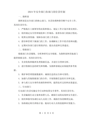 2024年安全部门各部门岗位责任制(2篇) 