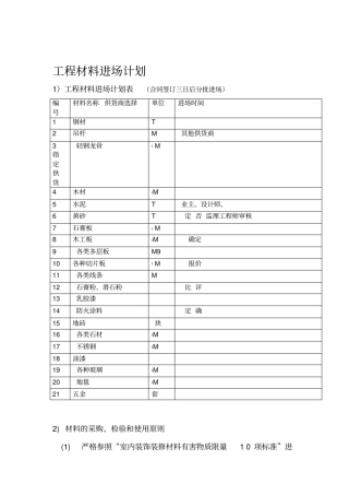 工程材料进场计划