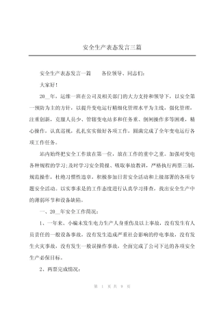 2024年安全生产表态发言三篇 