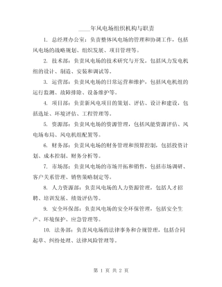 2024年风电场组织机构与职责 