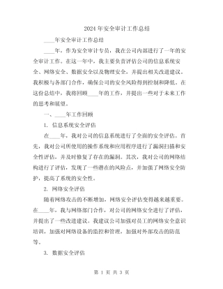 2024年安全审计工作总结