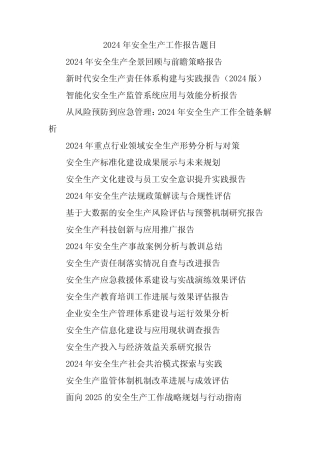 2024年安全生产工作报告题目 