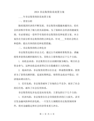 2024非法集资防范处置方案