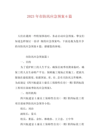 2023年市防汛应急预案6篇
