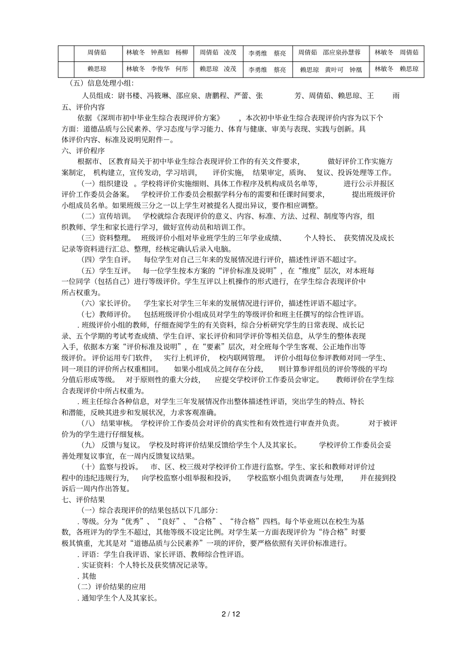 深圳红桂中学年初中毕业生综合表现评价实施方案_第2页