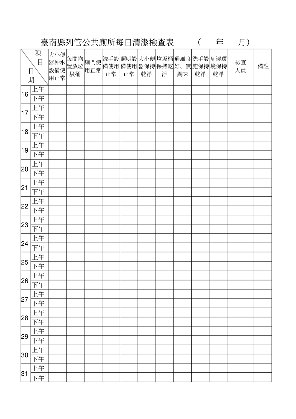 台南列管公共厕所每日清洁检查表_第2页