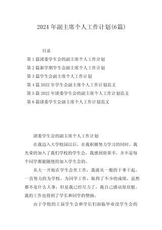 2024年副主席个人工作计划(6篇)