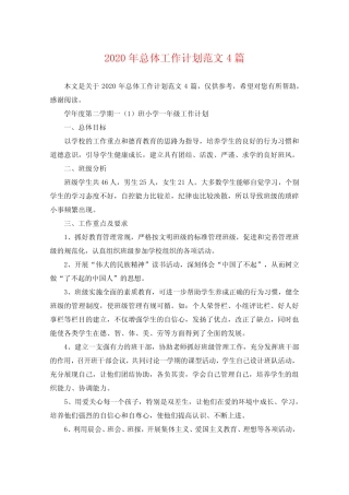 2020年总体工作计划范文4篇