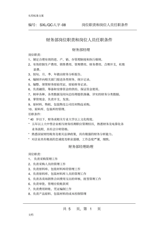 各岗位岗位职责及任职条件