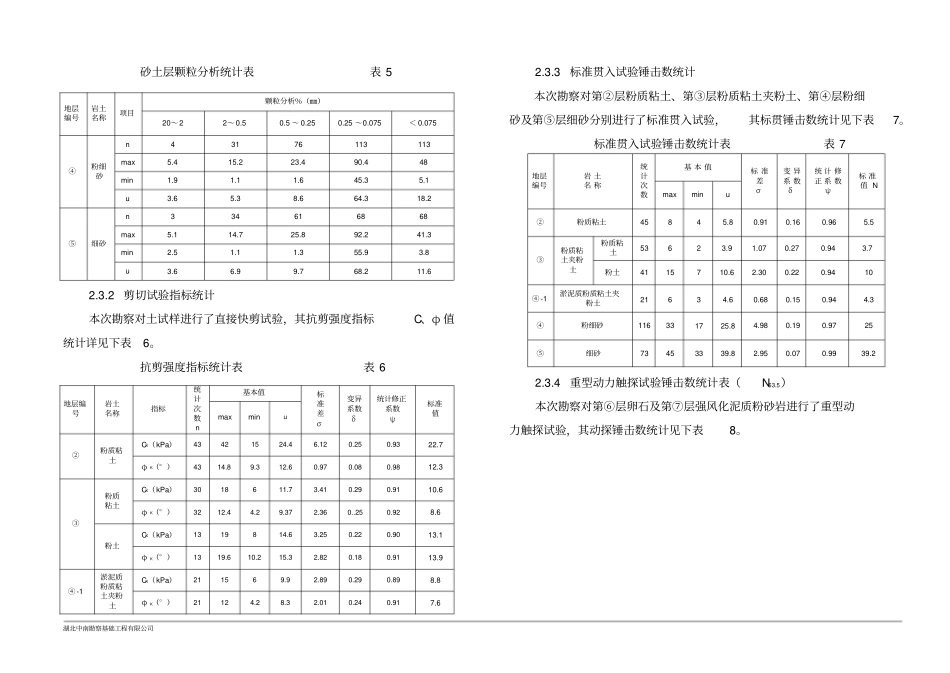 各岩土层的空间分布及主要特征一览表勘察报告_第2页