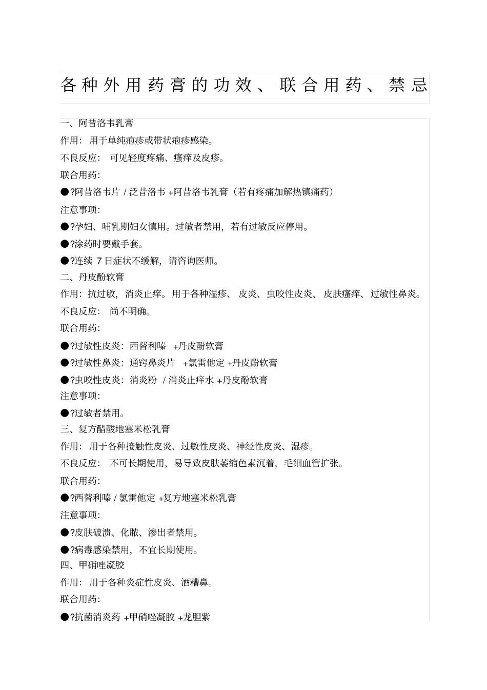 各种外用药膏的功效联合用药禁忌_第1页