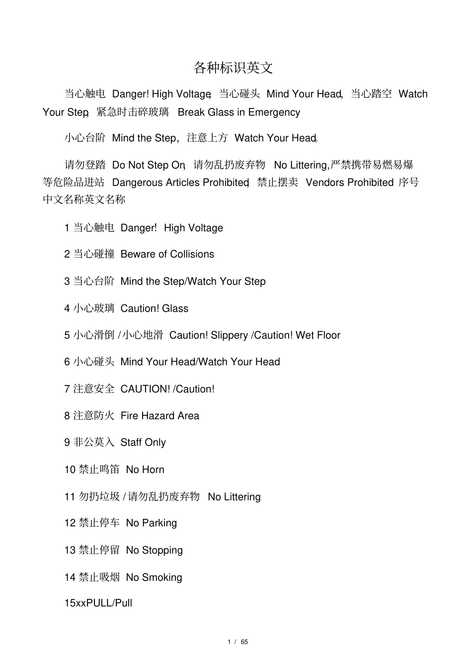 各种标识英文_第1页