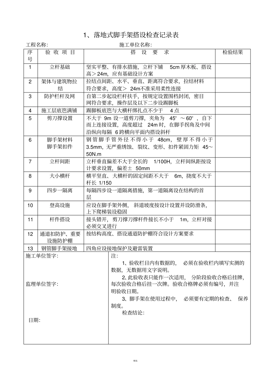 各种脚手架验收记录表_第1页