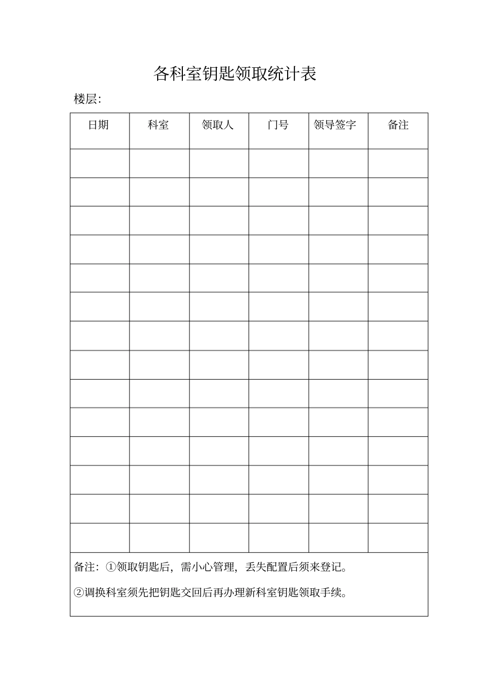 各科室钥匙领取统计表_第1页