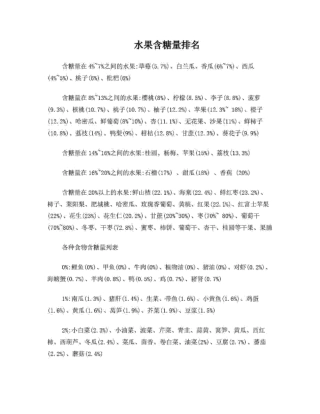 各类食物含糖量排行
