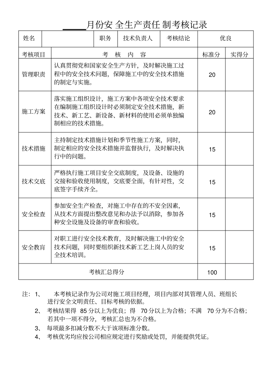各级各部门及管理人员安全生产责任制执行情况与考核记录_第2页