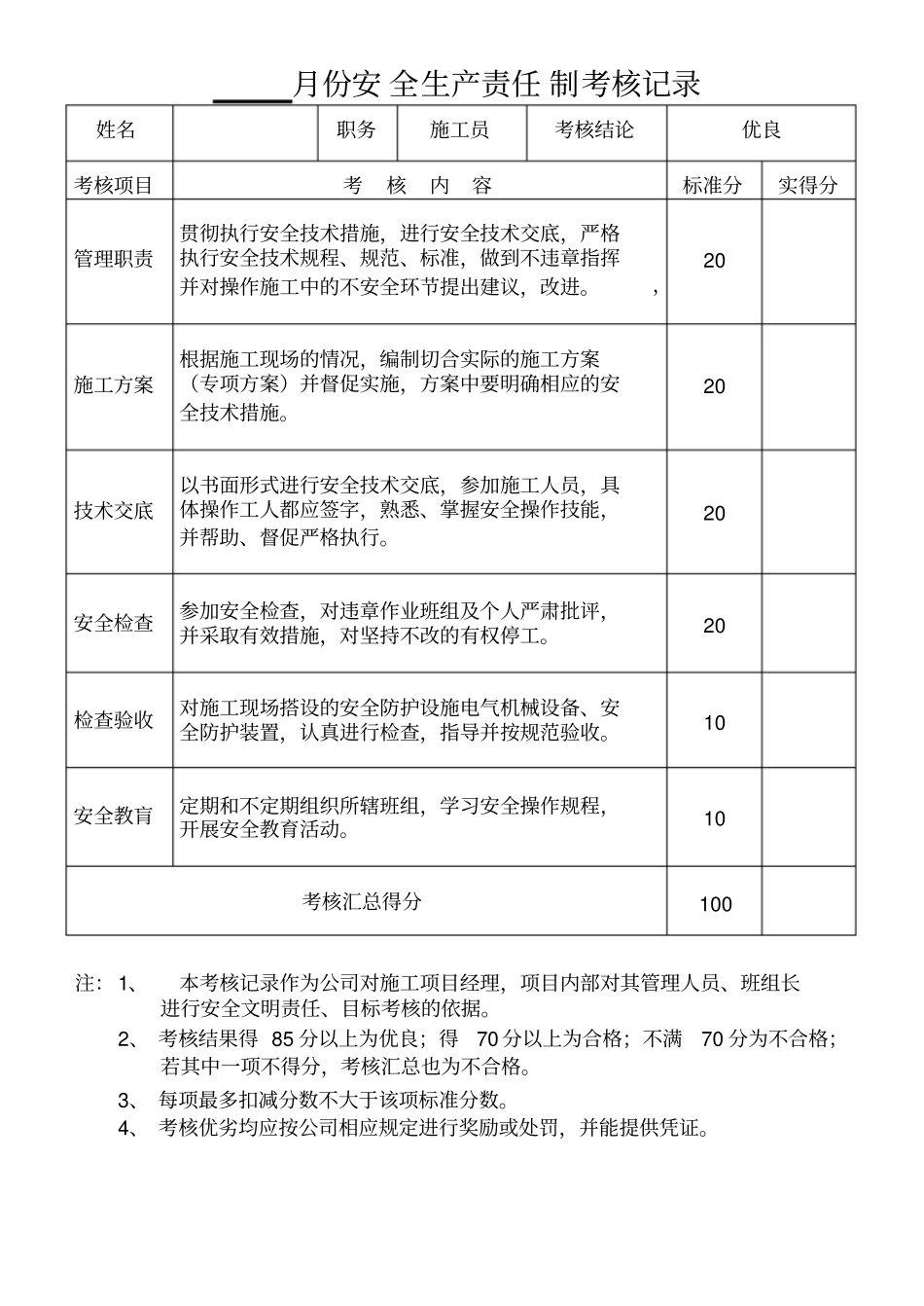各级各部门及管理人员安全生产责任制执行情况与考核记录_第3页