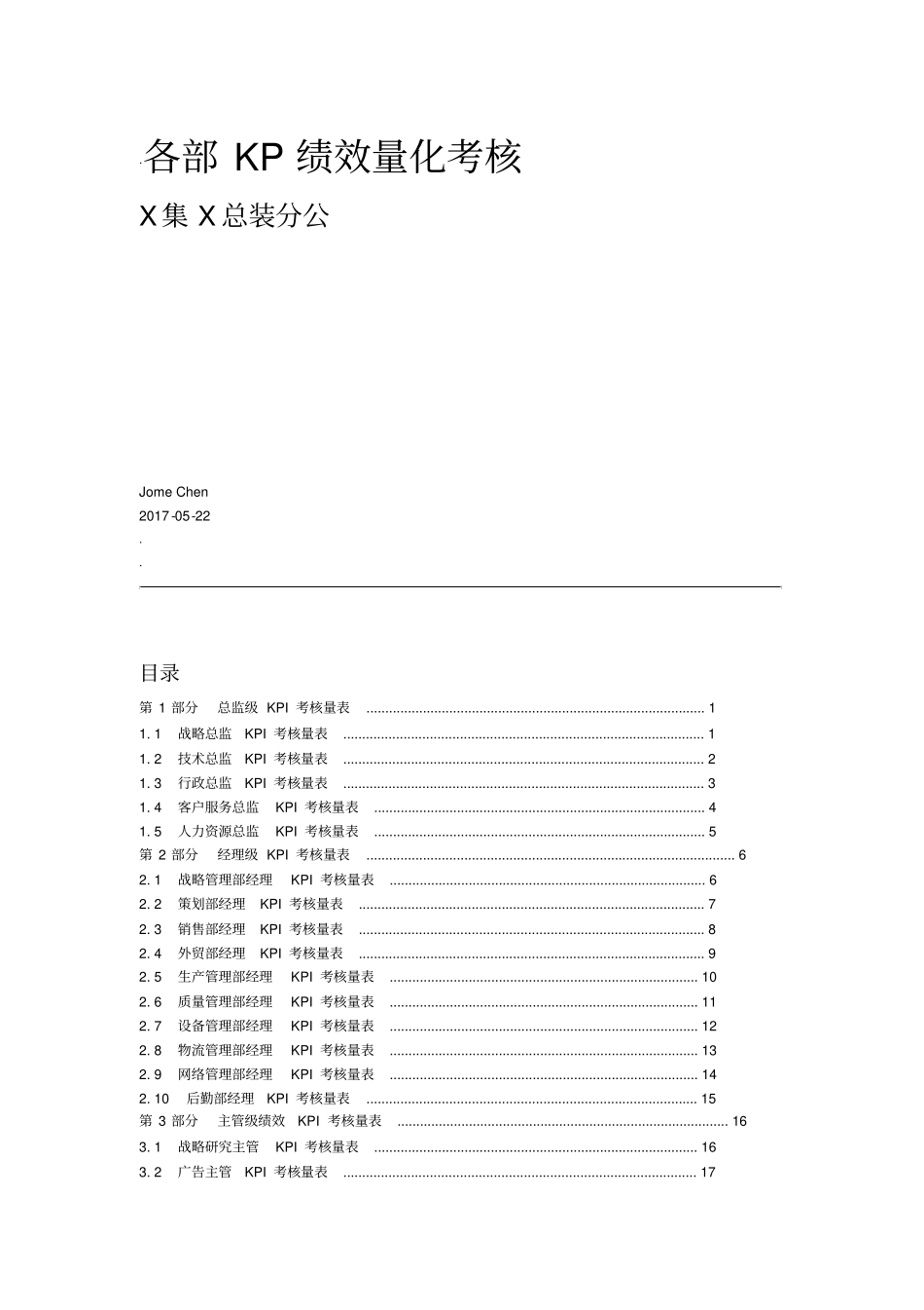 各部门KPI绩效量化考核表_第1页
