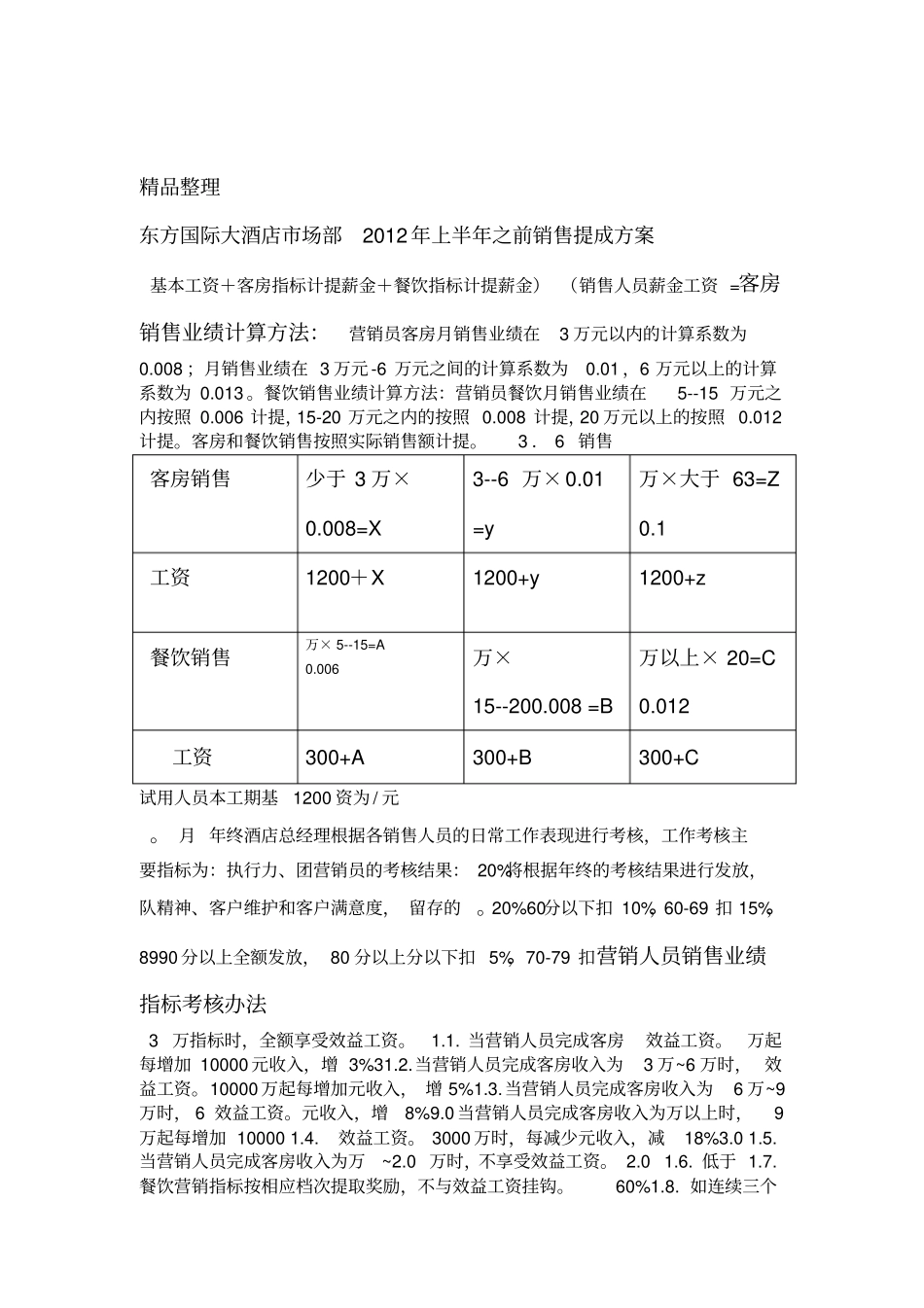 各酒店销售提成方案_第1页