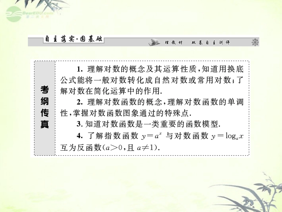 【课堂新坐标】2013届高三数学一轮复习-第2章第6节-对数与对数函数课件-文-(广东专用)_第2页