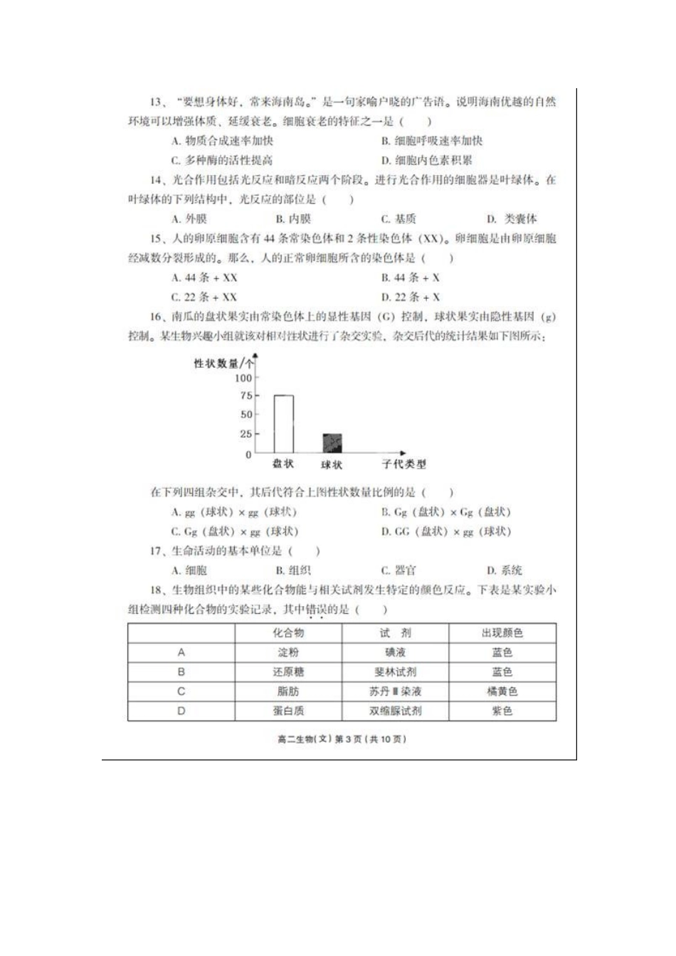 海南省文昌中学2012-2013学年高二生物下学期段考试题-文(扫描版-无答案)新人教版_第3页