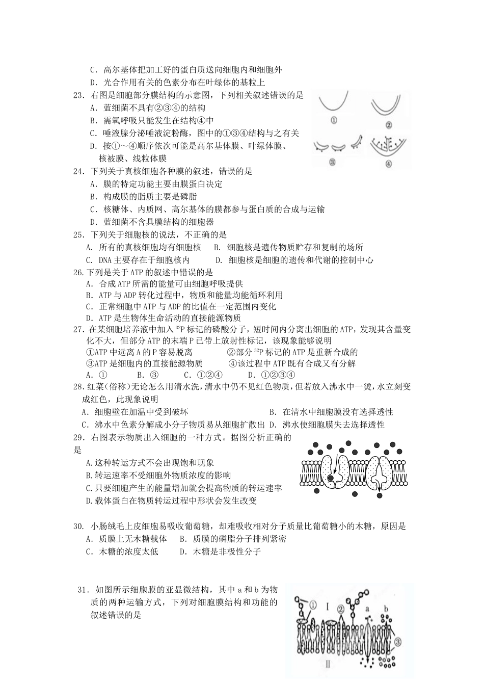 浙江省温州市2012-2013学年高二生物上学期期中考试试题浙科版_第3页