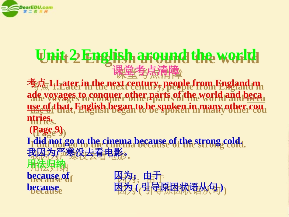 2012届高考英语一轮复习考点清障-unit-2-English-around-the-world课件-新人教版必修1_第1页