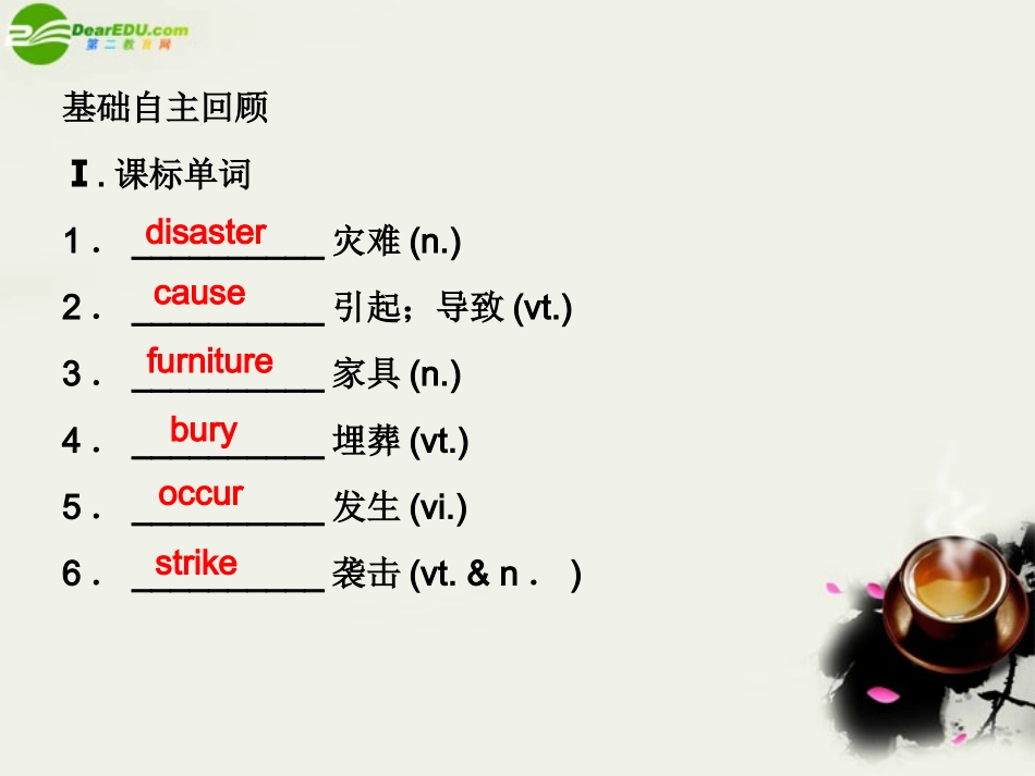 《名师一号》新课标2011高考英语一轮复习-Module3-The-Violence-of-Nature-课件-外研版必修3_第2页