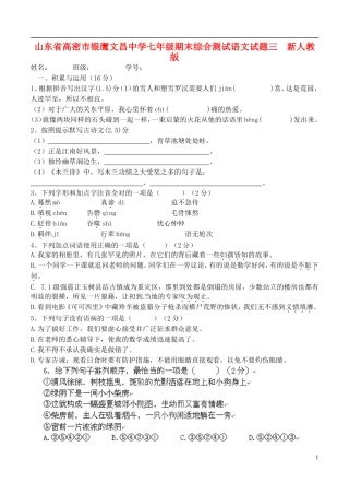 山东省高密市七年级语文期末综合测试试题三--新人教版