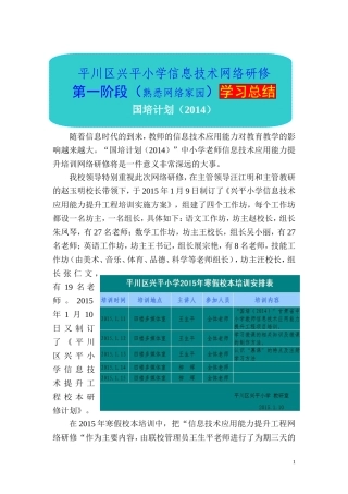 平川区兴平小学信息技术网络研修第一阶段总结